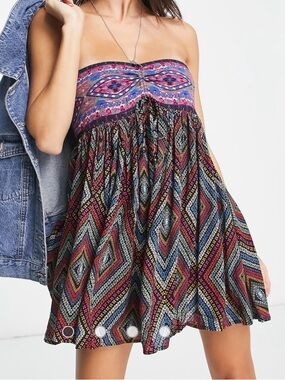 Free People Strapless Multicolor Geometric Romper Dress